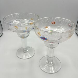 Crate & Barrel Zazz Millefiori Blown Glass Margarita Cocktail Glasses Set of 2